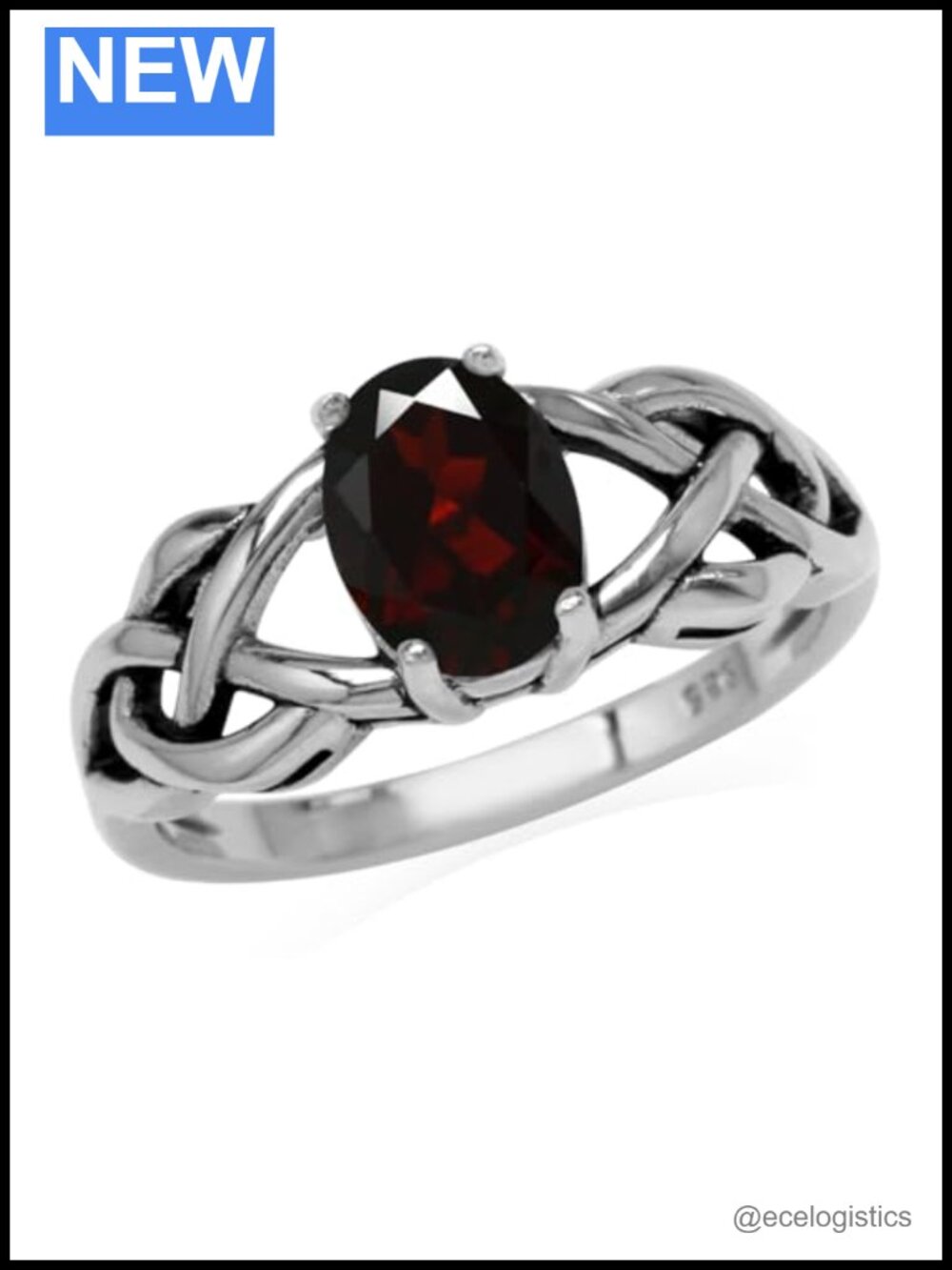 Silvershake 8X6mm Oval Garnet Celtic Knot Solitaire Ring 925 Sterling Silver